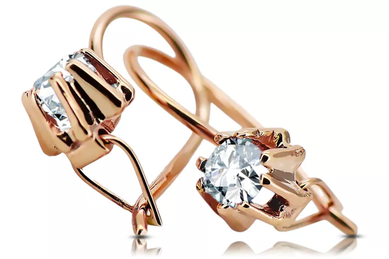 Vintage craft Earrings Zircon Original Vintage 14K Rose Gold vec053r